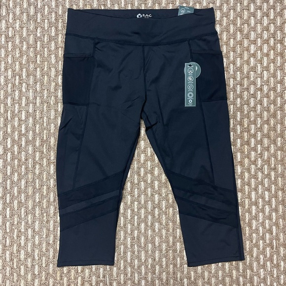 RAG Plus Black 20” Leggings Sz 1X Stretch Side Pocket Yoga Running Active Wear - Picture 1 of 8